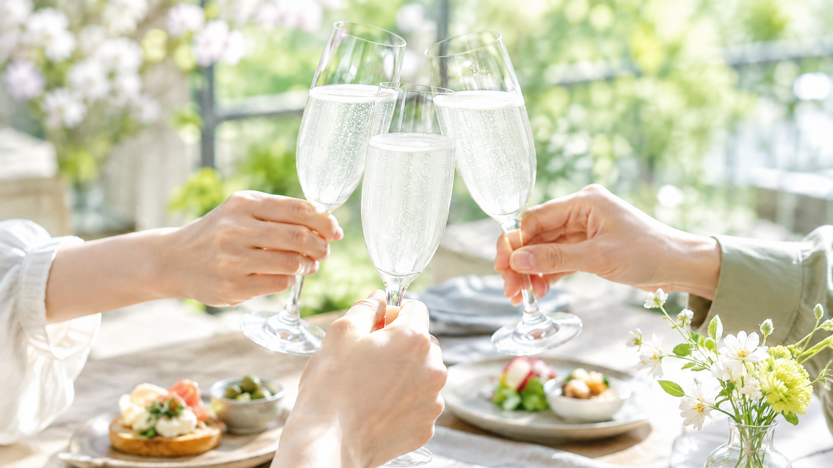 日本酒スパークリングで乾杯するイメージ画像